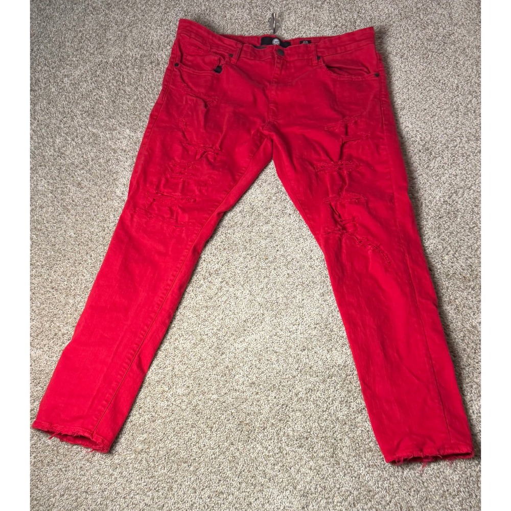 Jordan Craig Sean Slim Fit Distressed Red Denim Jeans Mens 40x34 JM3275